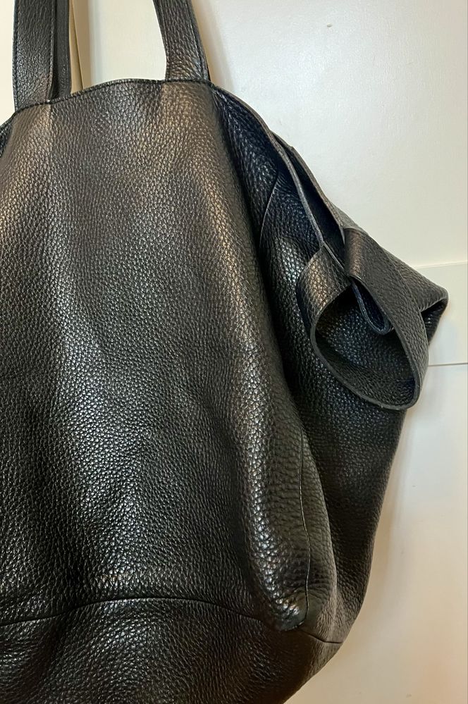 Duża czarna skórzana torba shopper bag Slava Varsovia