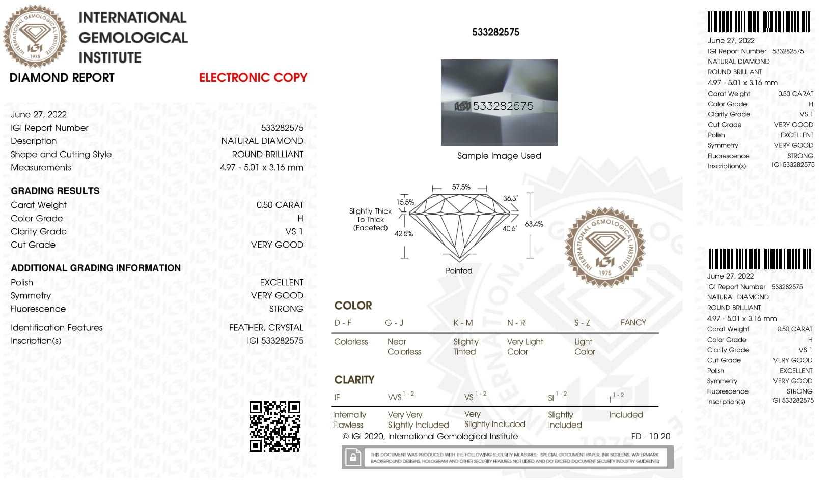 Naturalny Diament Brylant INWESTYCJA 0.50 ct H/VS1 IGI SKLEP!