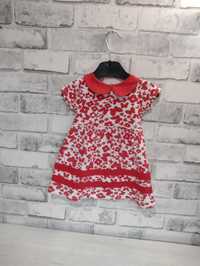 Biała w czerwone motylki sukienka sukieneczka miękka bawełna 74-80