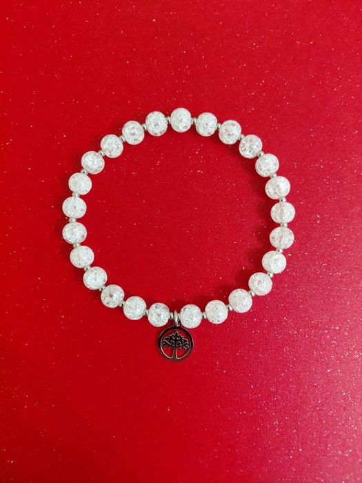 Bransoletka Kryształ górski mrożony Stal 18cm