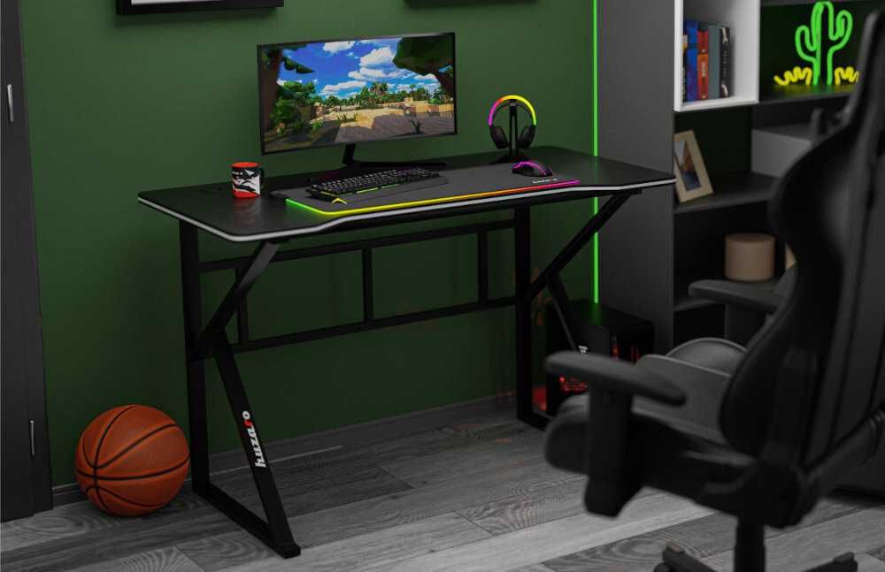NOWE BIURKO GAMINGOWE Komputerowe Dla Gracza Czarne 120cm