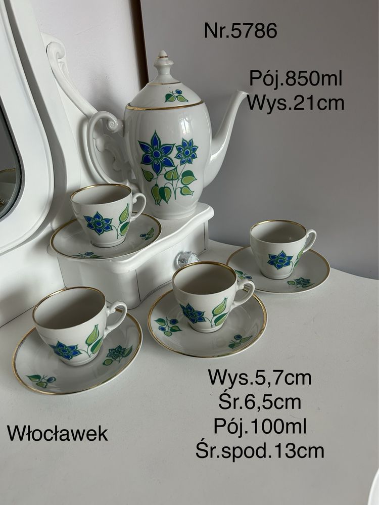 Porcelana Włocławek. Dzbanek + 4 filizanki nr.5786