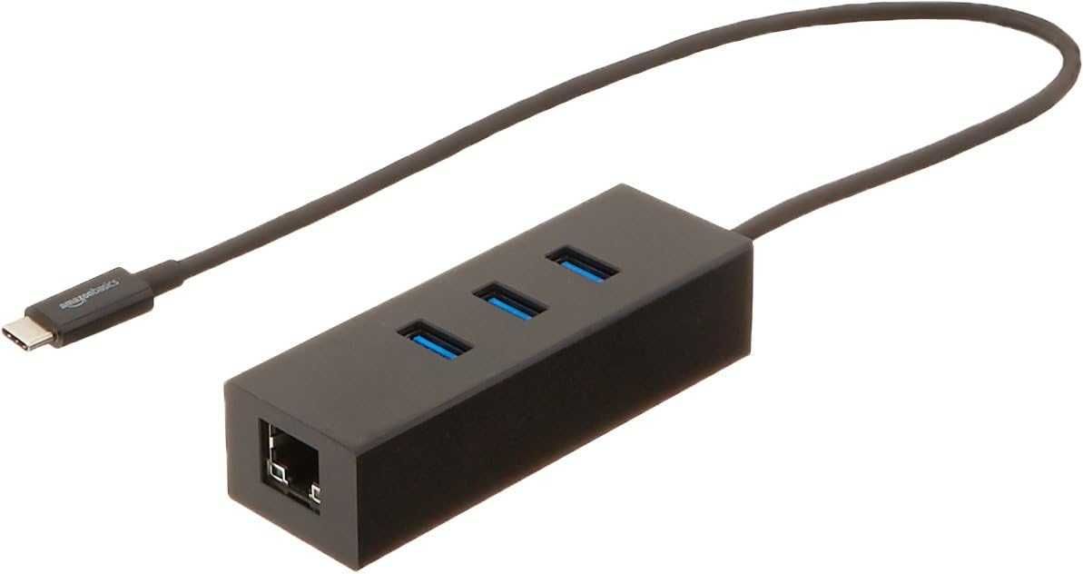 Amazon Basics Hub USB typ C na 3 porty USB typ A z adapterem Ethernet
