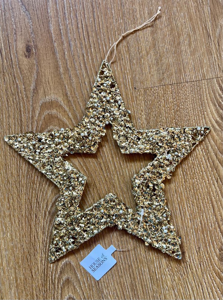 Świąteczny dekor piękna złota duża gwiazda 25cm