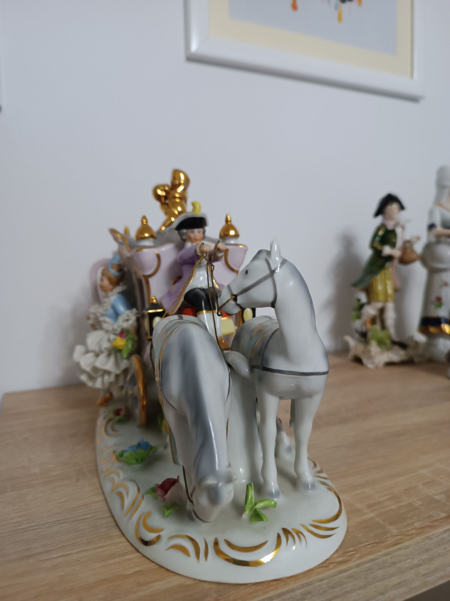 Gerold Porzellan Bavaria, antyk, powóz konny, figura porcelanowa