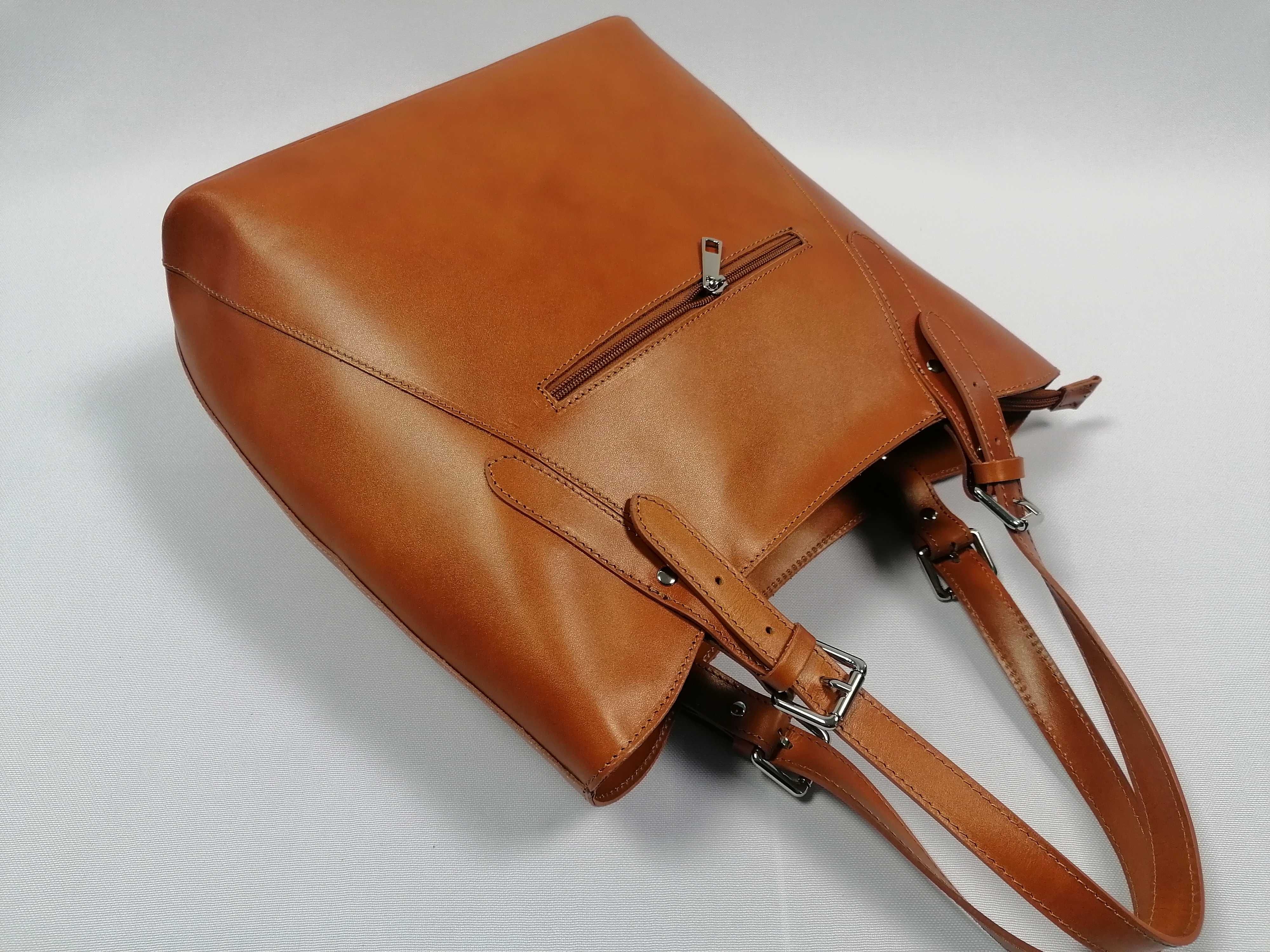 Nowa włoska skórzana torebka Vera Pelle shopper A4 Camel