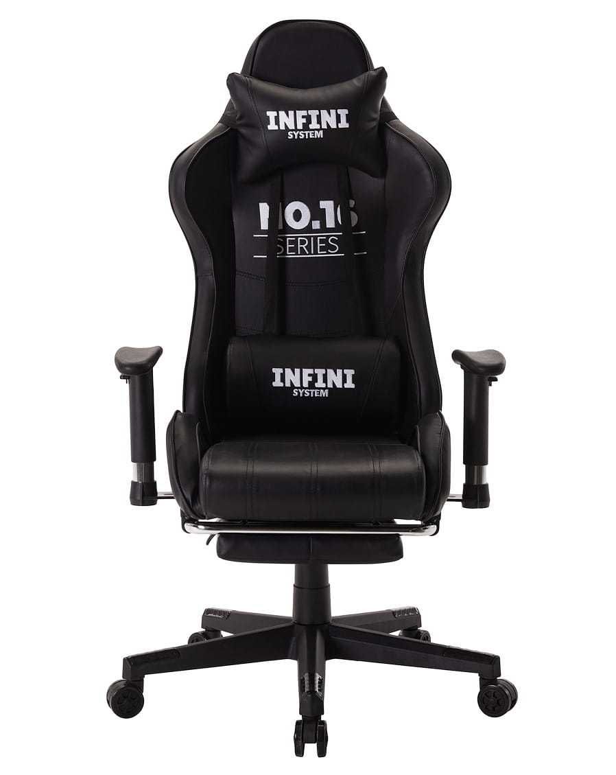 Fotel Gracza Infini series No.16 BLACK, krzesło gamingowe z podnóżkiem