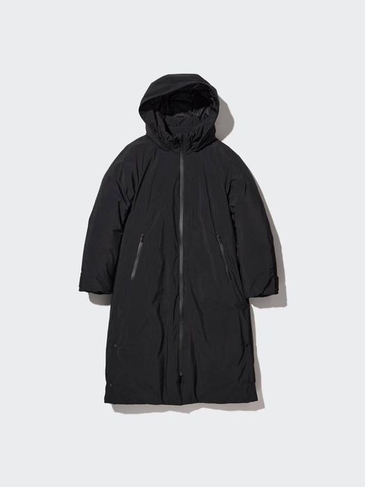 Теплий чорний пуховик пальто від бренду Uniqlo