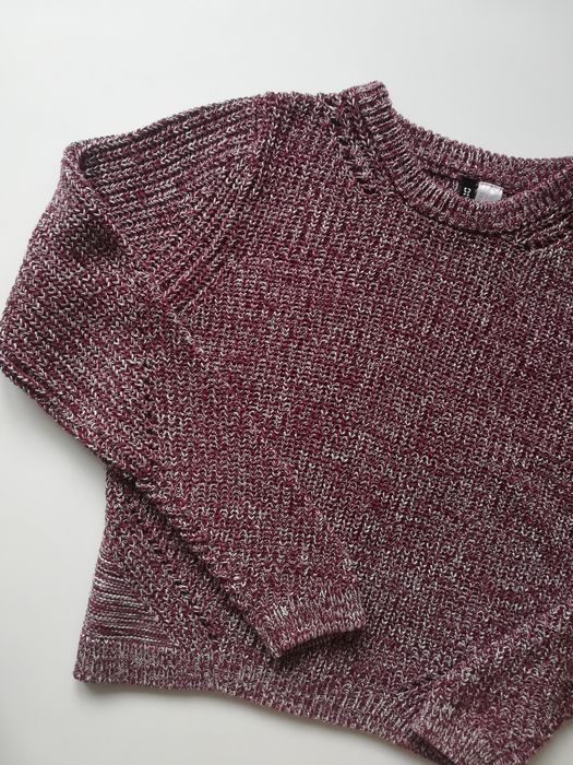 Sweter H&M 36 S bordowy biały dzianinowy śliwkowy jesienny