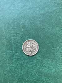 Moneta monety srebro 25 ORE Dania 1917 rok destrukt