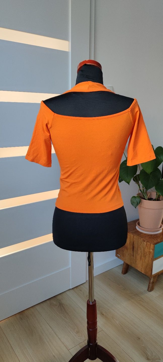 Bluzka top t-shirt S/36/8 wiskoza viscose y2k 00's 90's pomarańcz