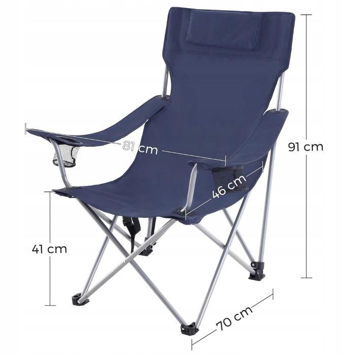 Songmics Składane Krzesło Kempingowe Ciemnoniebieskie Gcb09In