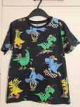 Koszulka czarna w kolorowe dinozaury, H&M, 122/128