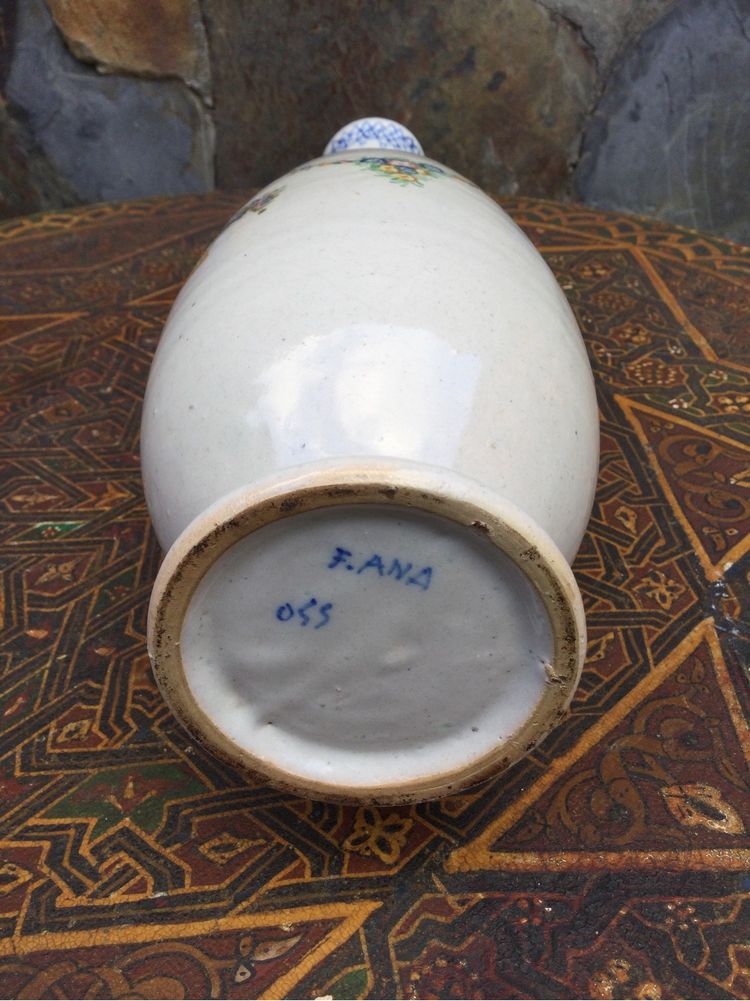 Jarra Faiança Viana Séc XIX Pintada à mão 31 cm Assinada