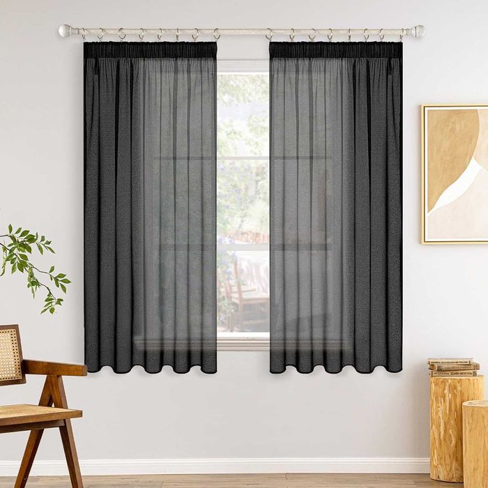 Zasłony Firany półprzezroczyste taśma 175x140 CZARNE - Miulee - 2 szt