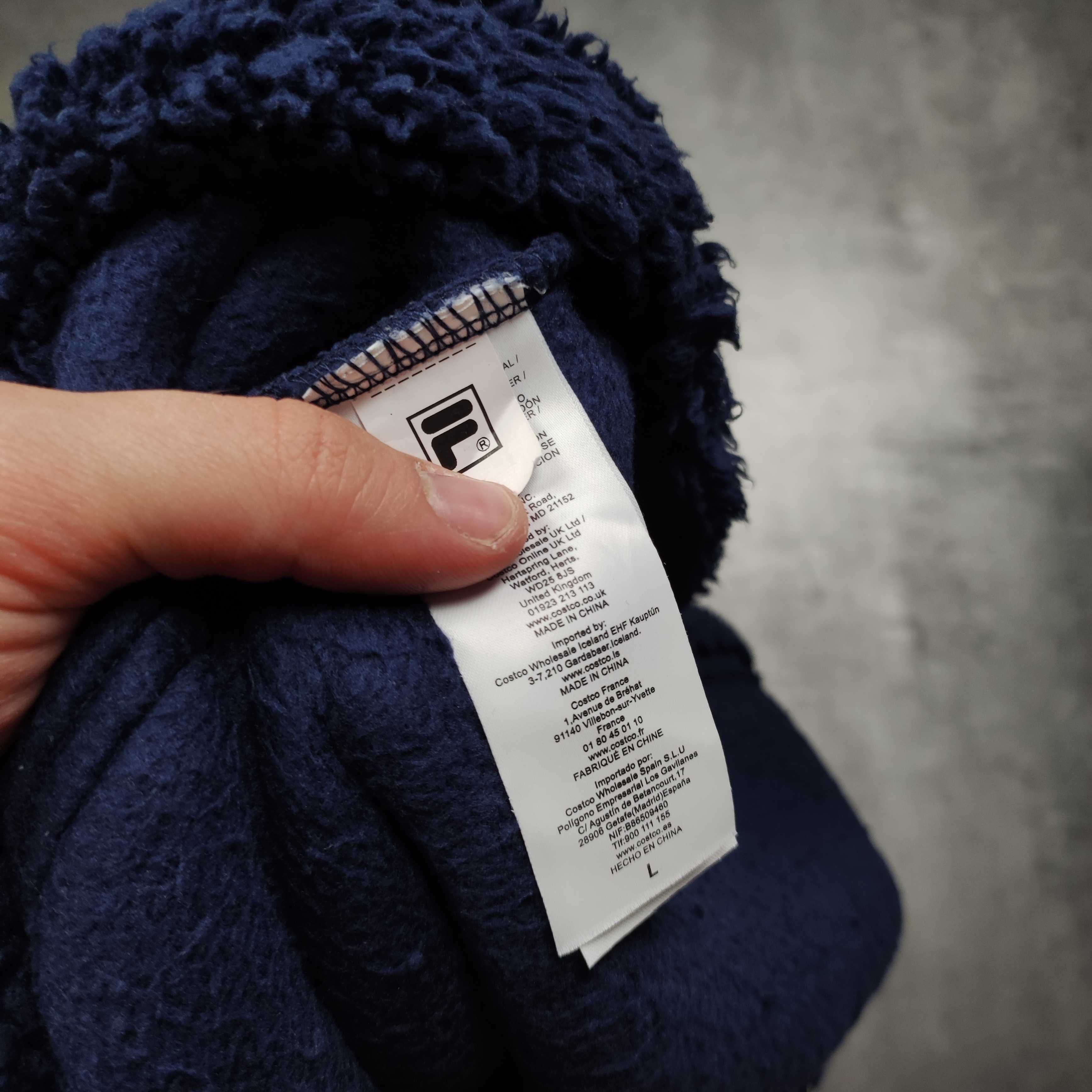 MĘSKA Bluza Granatowa Baranek Polar Sherpa Fila Haft Zimowa Ocieplona