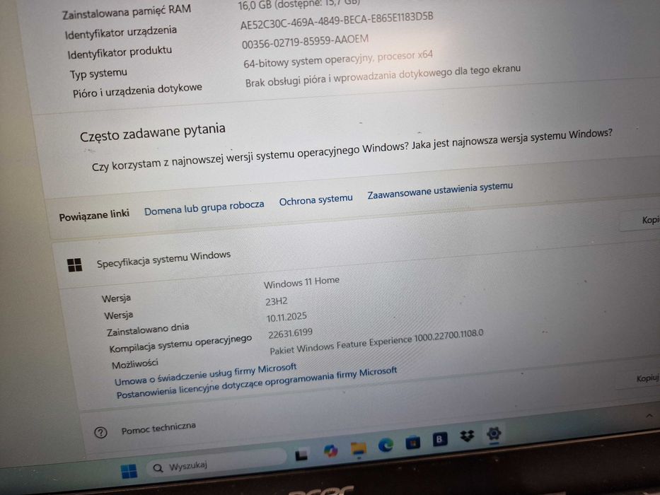 Acer Aspire 3 A315-59/ i3-1215U/ 16GB/ 512GB/ czytaj uważnie opis