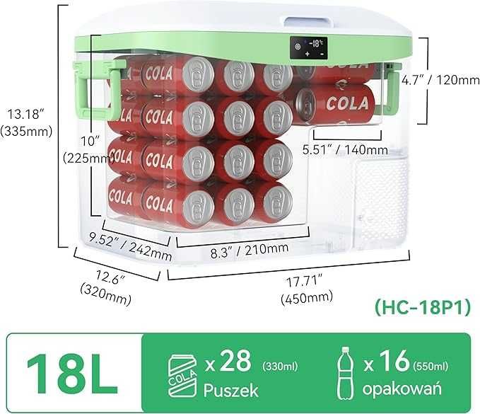 Lodówka-Zamrażarka turystyczna PRZENOŚNA 18L KEMPINGOWA 12V/24V/220V