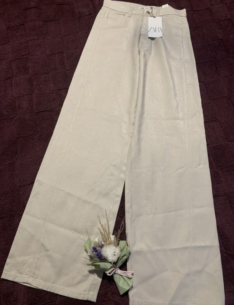 Шикарні стильні штани палаццо з срібним покриттям