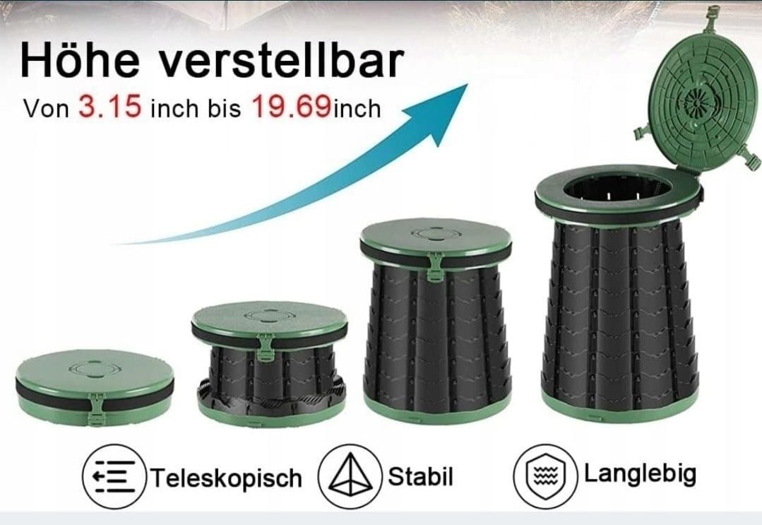 Przenośna teleskopowa  toaleta kempingowa, lekka składan