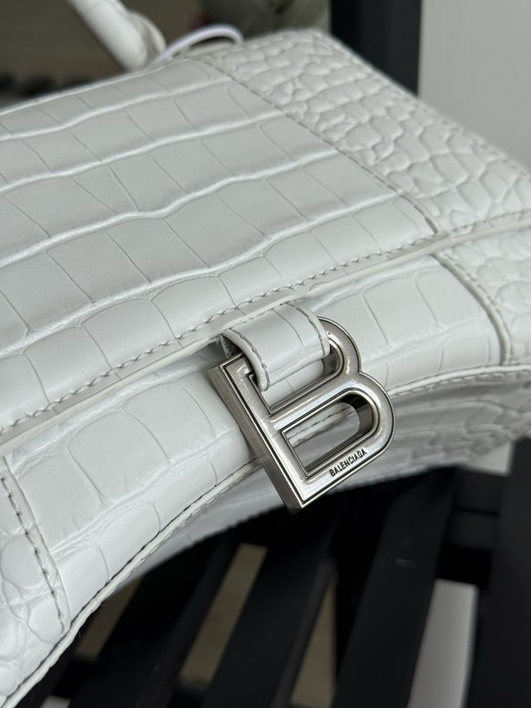 Сумка Balenciaga Hourglass шкіра крокодил | біла | срібна фурнітура