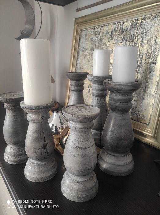 Świecznik vintage rustykalne drewniane toczone rękodzieło artystyczne