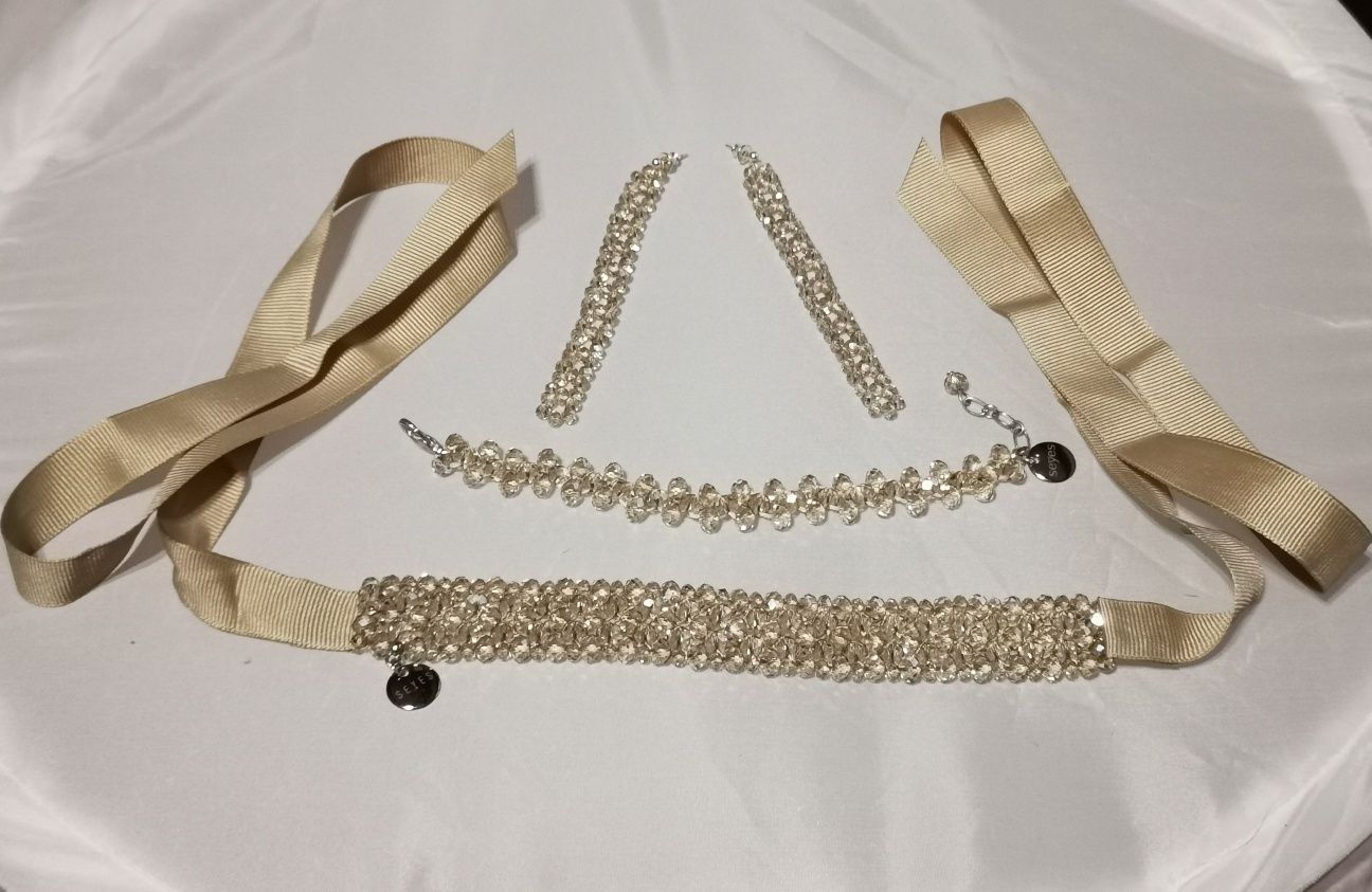 Zestaw biżuterii z kryształów choker bransoletka kolczyki