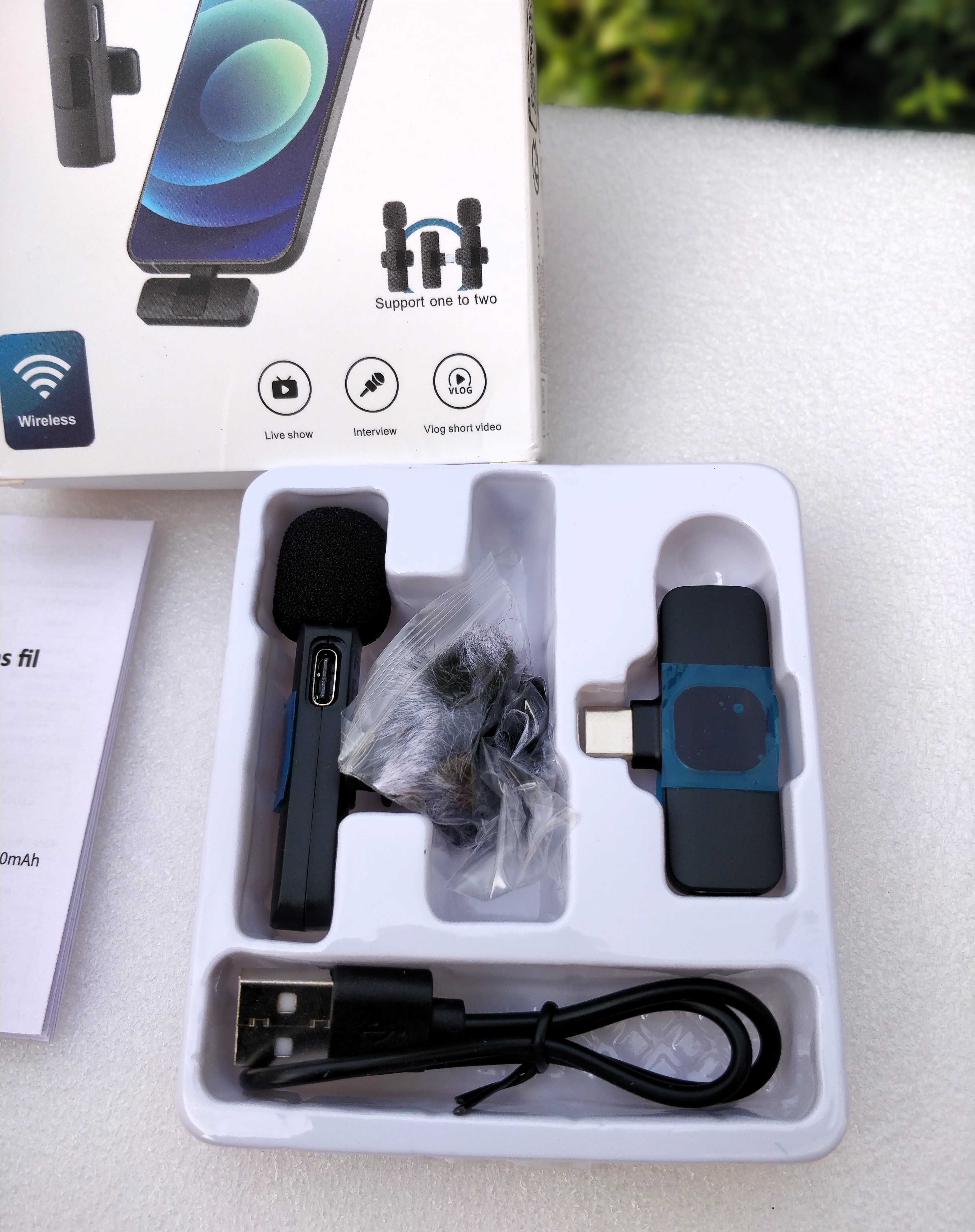 Microfone de Lapela Sem Fios – Plug & Play,Compatível c/ iOS e Android