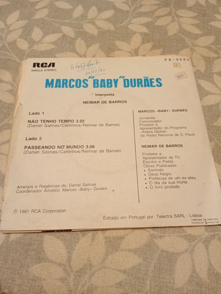 Vinil 7'pol. Não tenho tempo de Neimar de Barros & Marcos Baby Durães