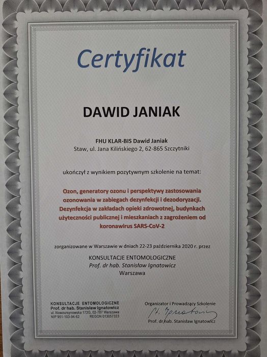 Ozonowanie, Dezynfekcja, Dezynsekcja, Zamgławianie