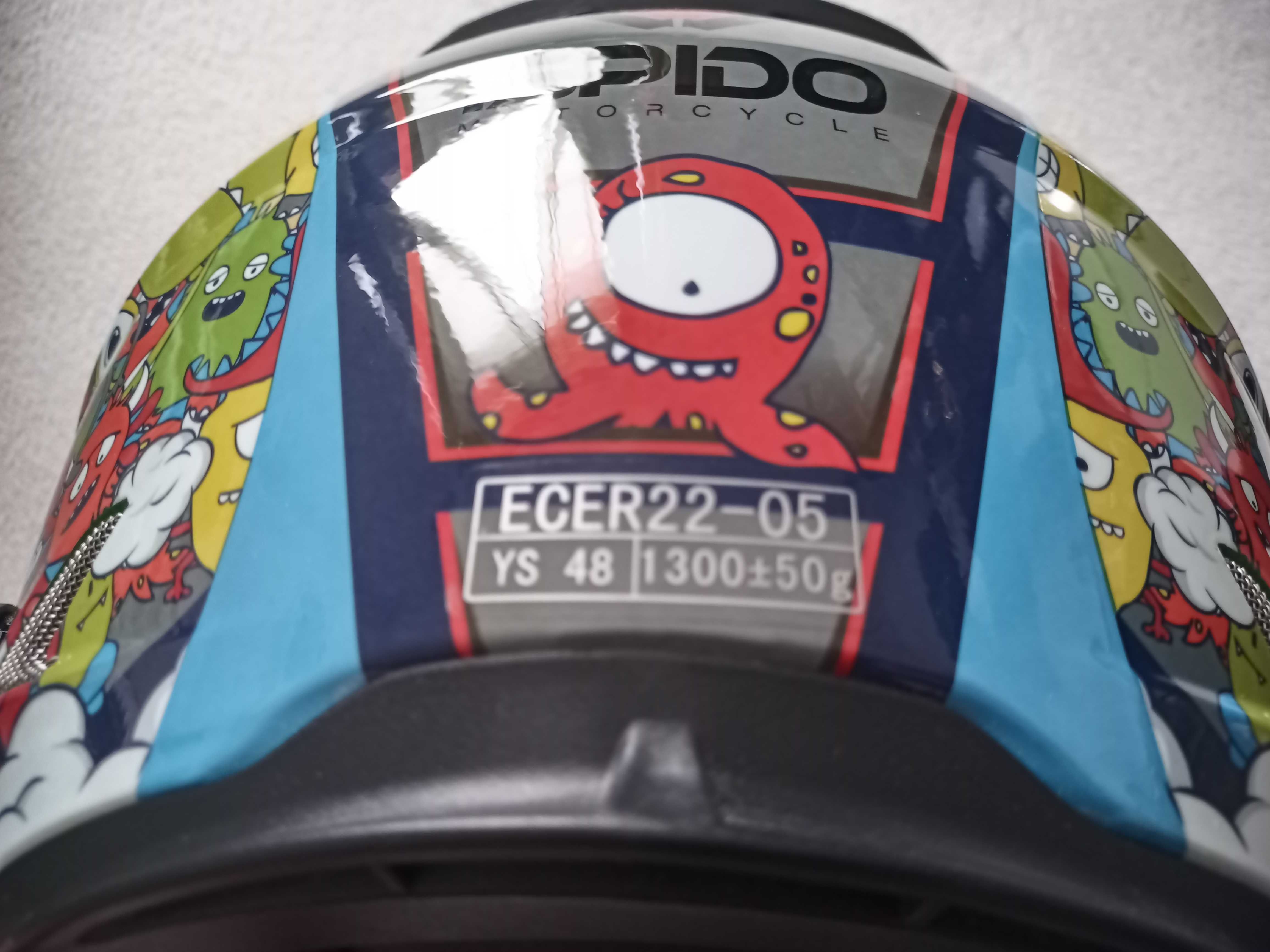 Kask motocyklowy dziecięcy Ispido z interkomem prawie nowy roz. YS 48