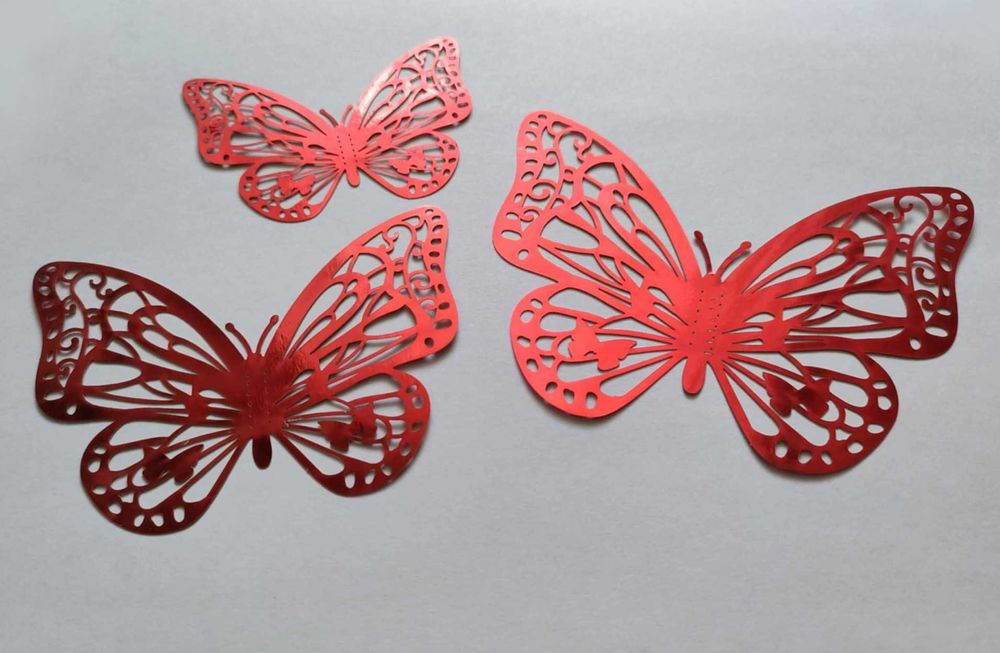 Czerwone Motyle 3D Ażurowe Naklejki Błyszczące Połyskujące 12 szt