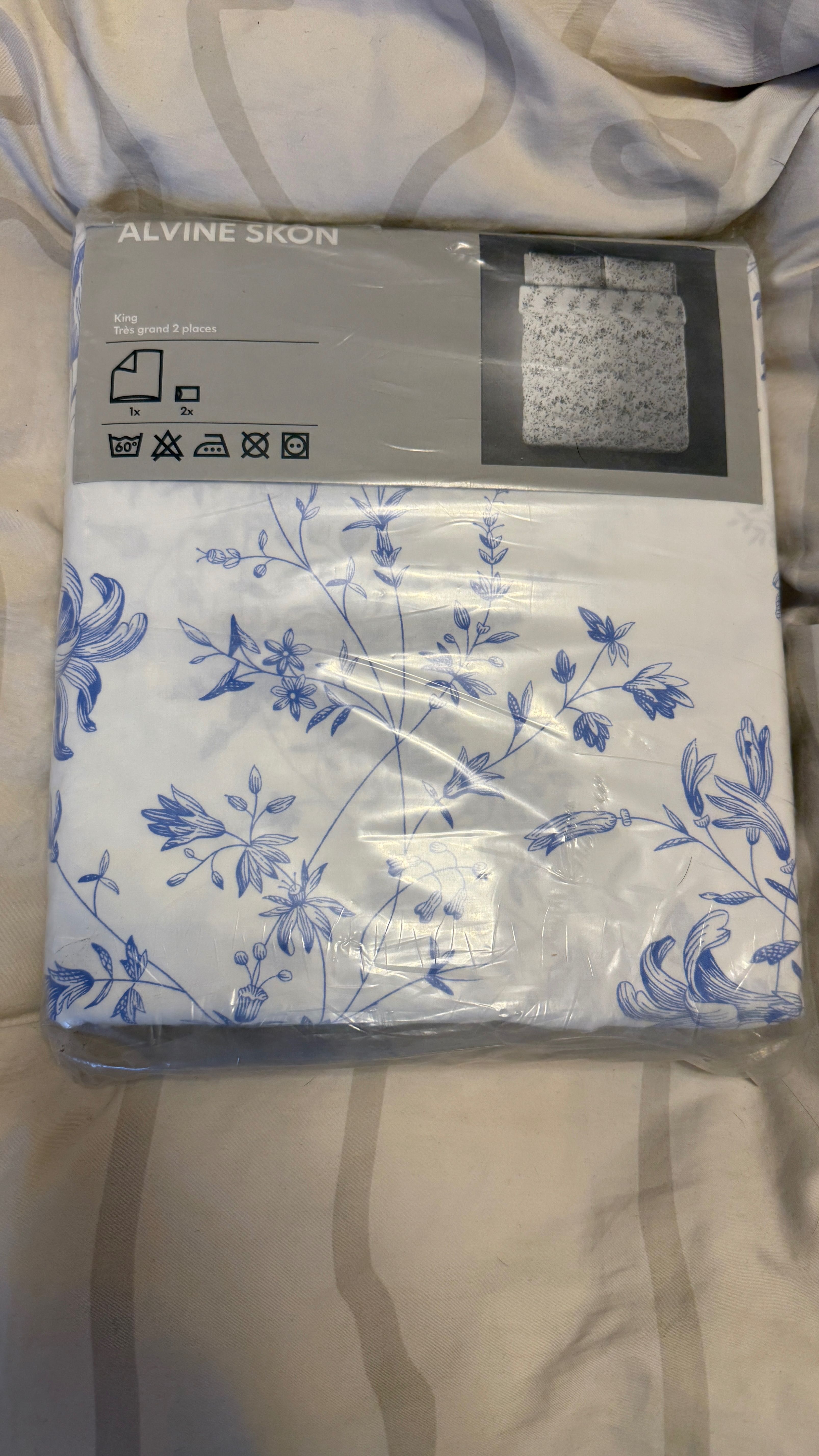 Pościel IKEA Alvine Skon SKÖN BLUE Floral rozmiar KING