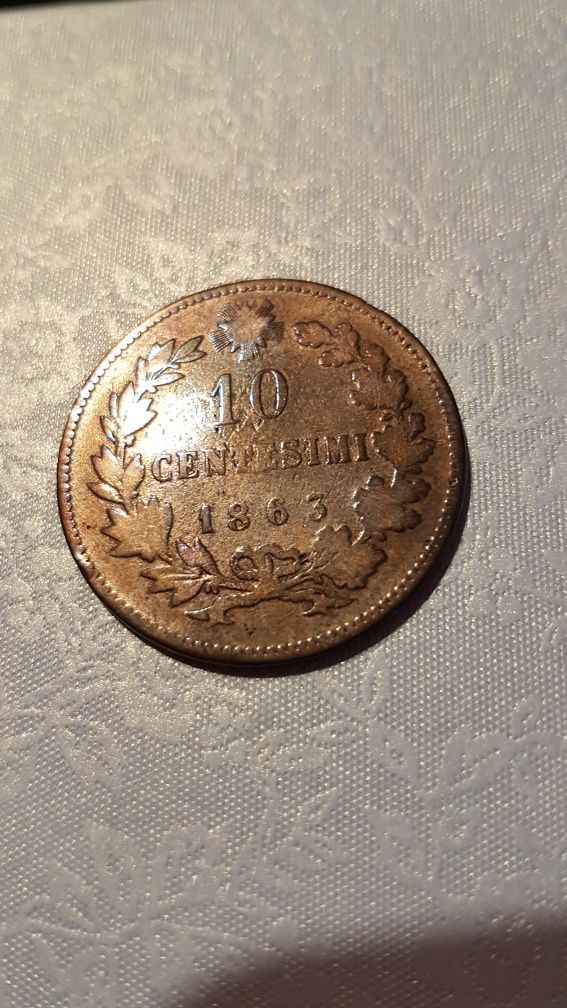 Stara moneta 10 centesime  1863 rok Włochy.