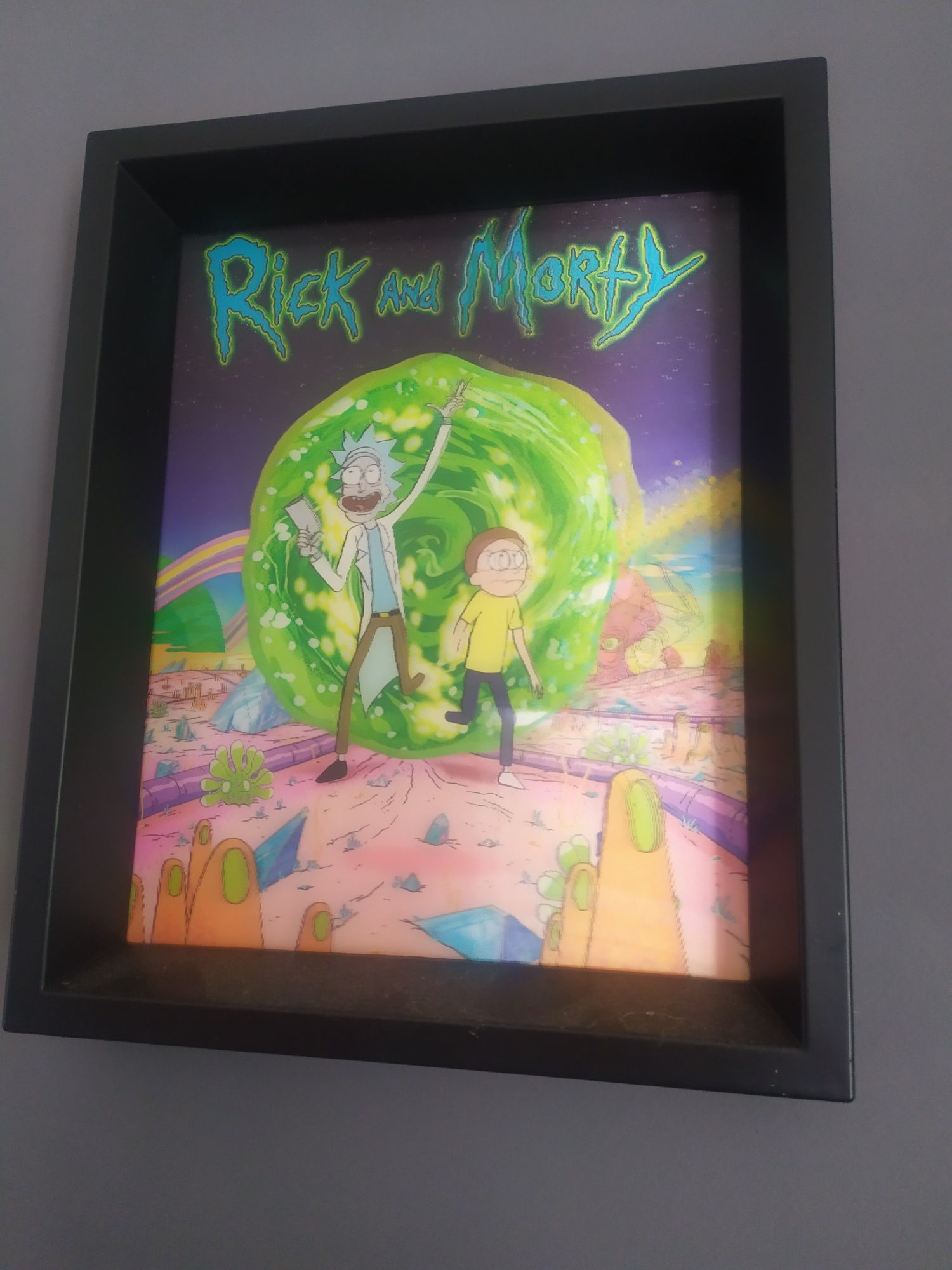 Quadro + moldura 3D de rick e morty