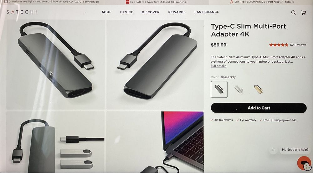 Adaptador Satechi de Alumínio Tipo-C Multiport 4K
