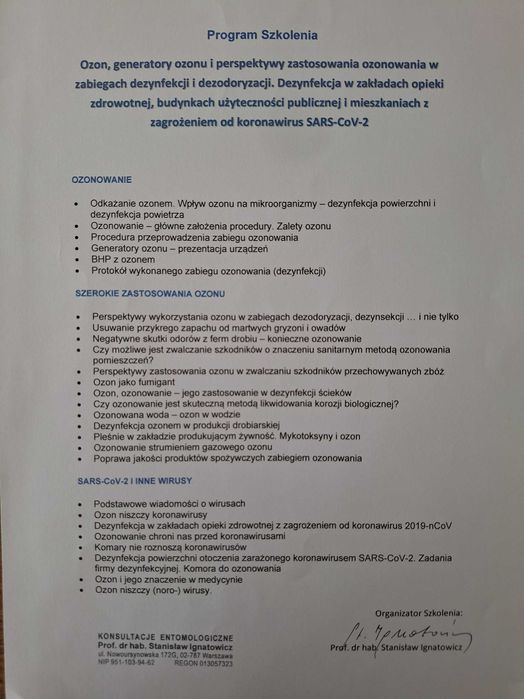 Ozonowanie, Dezynfekcja, Dezynsekcja, Zamgławianie