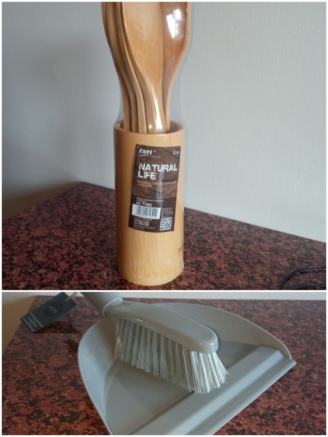 Nowy zestaw bambusowych przyborów kuchennych + zestaw do zamiatania