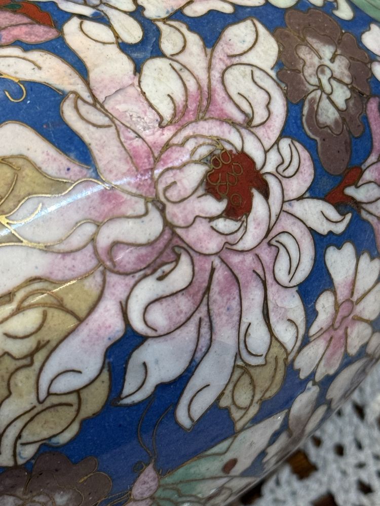 Bardzo duże jajko jajo emalia cloisonne kolorowe kwiaty B51/082329