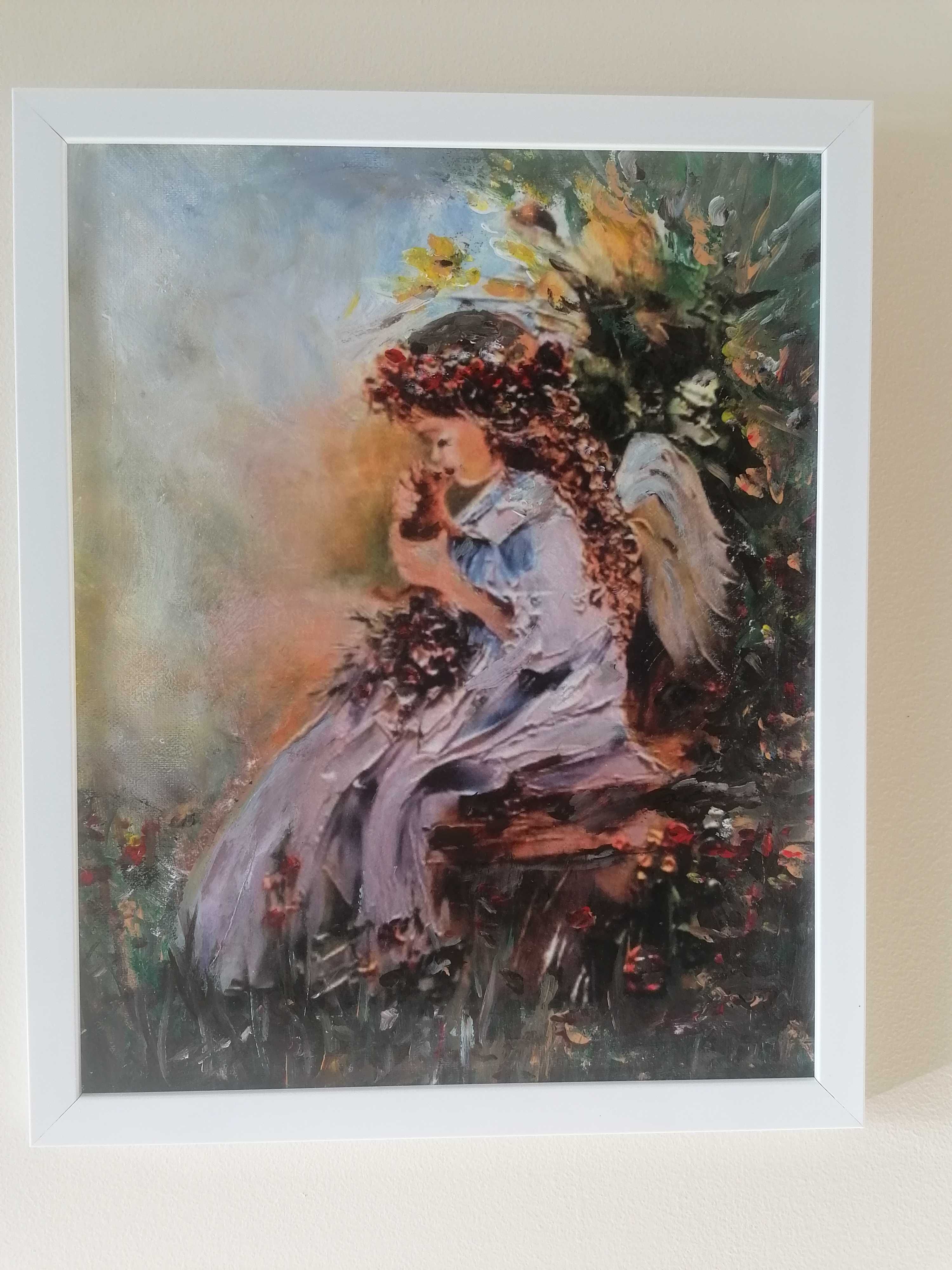 Aniołek pamiątka komunia chrzest obrazek w ramce23x32