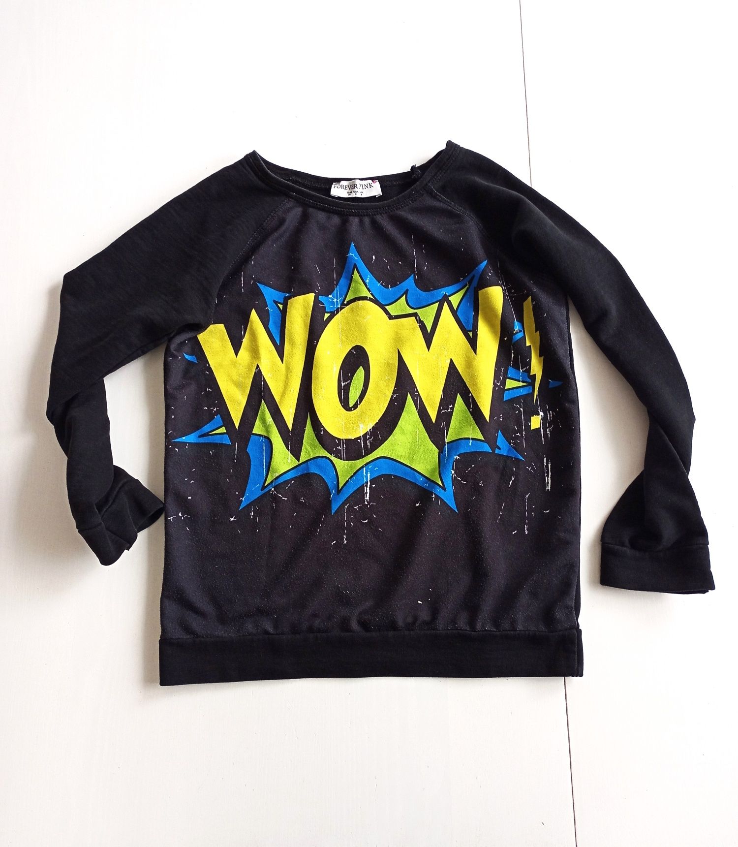BEZ WAD Bluza dresowa z napisem WOW! S/36 czarna #1377