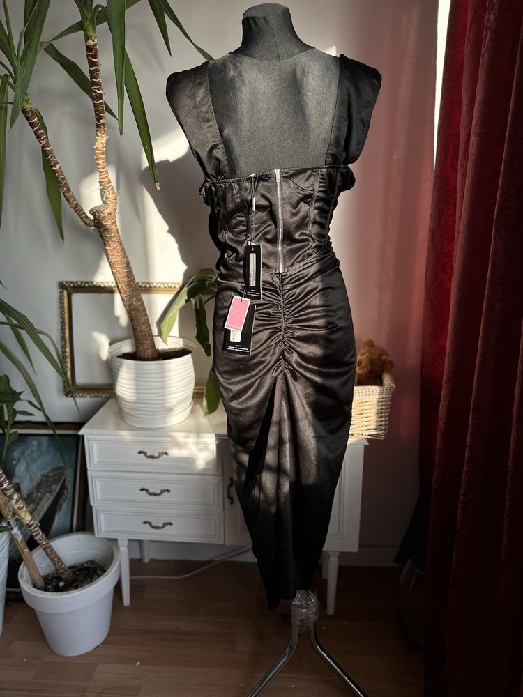 czarna gorsetowa sukienka midi drapowana top spódnica 44 xxl