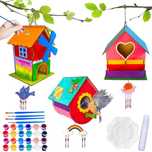 Drewniany domek dla ptakow karmnik diy 3 szt. Z farbkami