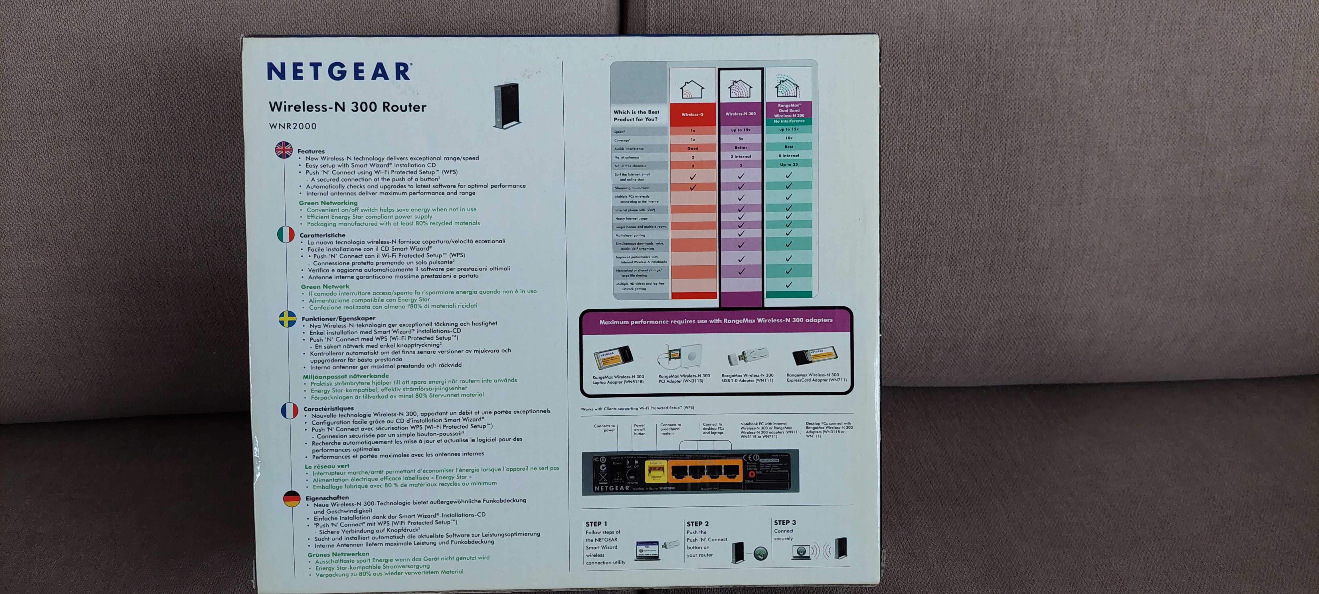 Router NETGEAR WNR2000 Wireless-n 300; 802.11n/g/b (Wi-Fi 4)