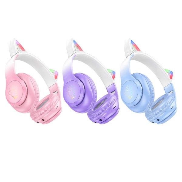 Наушники с ушками RGB беспроводные HOCO W42 складные BT5.3, (10 часов)