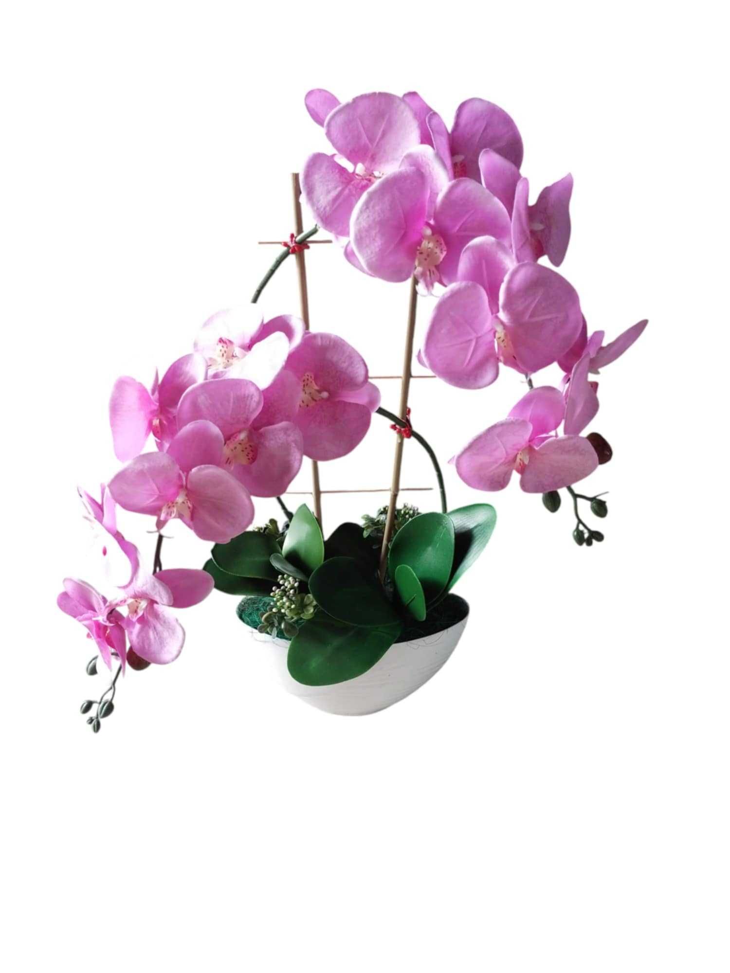 Storczyk Sztuczny Satynowy 2 pędy Duży Orchidea 60CM Różowy