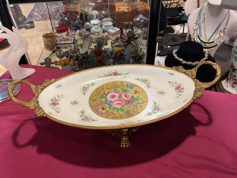 Centro de mesa francês 44x22cm porcelana vintage