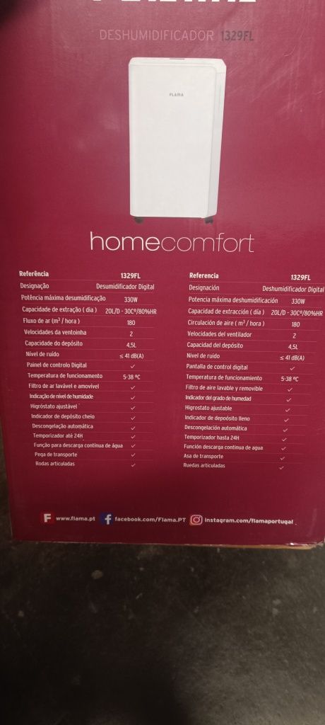 Desumidificador  Flama  mod. Homecomfort 1329FL 20 litros ,novo na cx