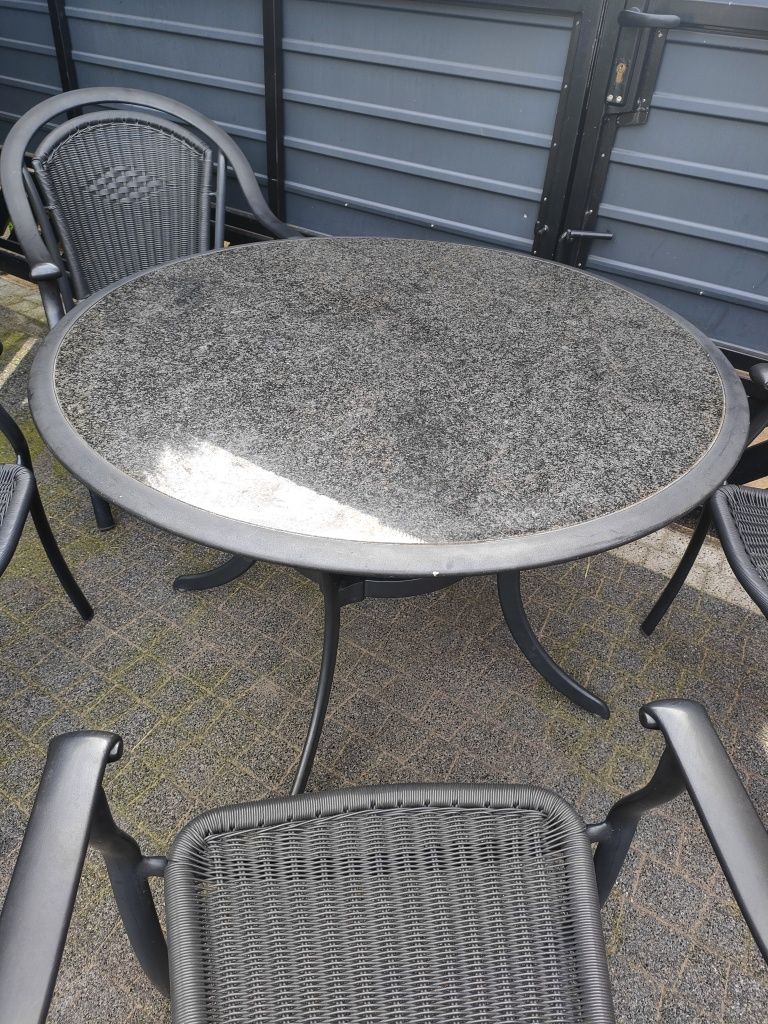 Zestaw ogrodowy stół z kamiennym blatem+4 krzesla MESCH