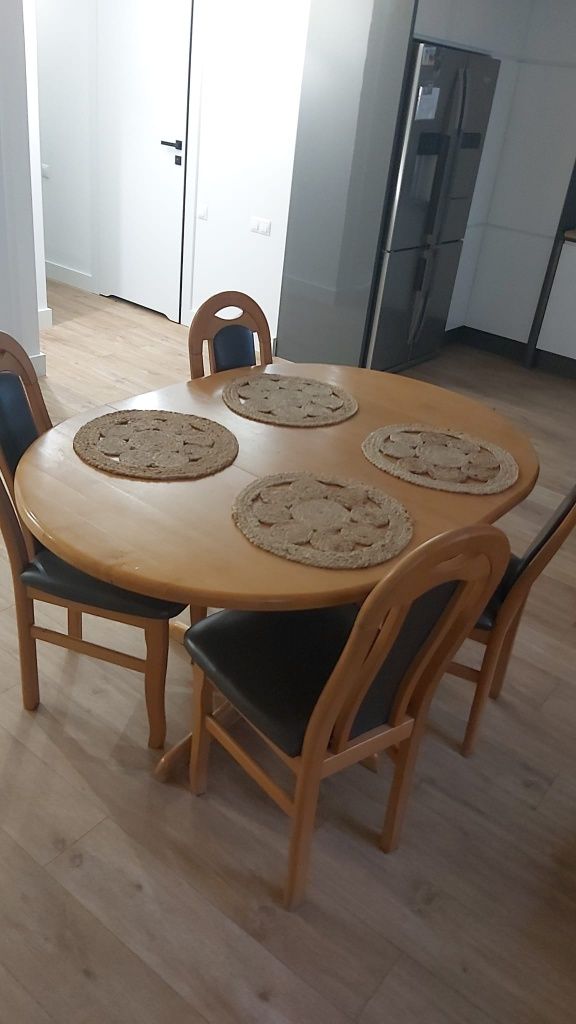 Komplet, stół i krzesła, olchowy